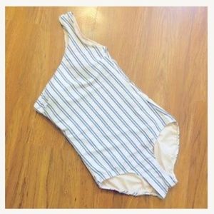 Albion Cream Navy Stripe One Shoulder Swimsuit